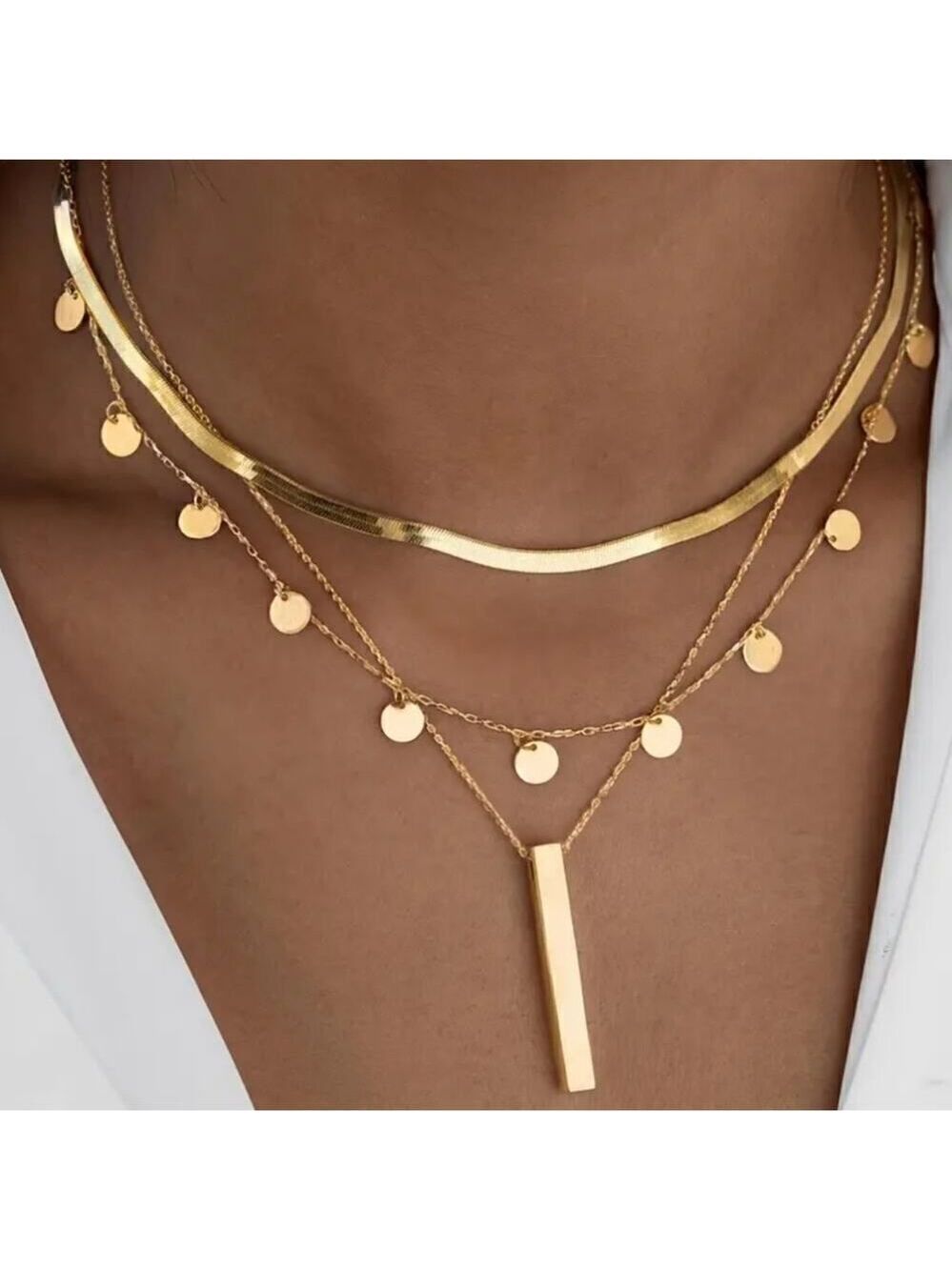 3pcs/set Exquisite Layered Golden Necklace for Women